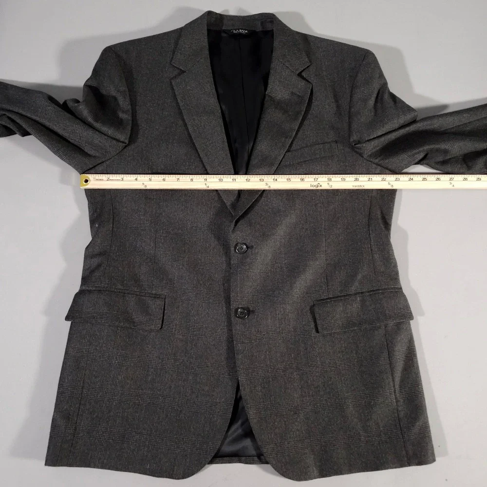 Jos. A. Bank Suit Mens 44R Gray Wool Cashmere Plaid 2-Button Pleated Cuffed